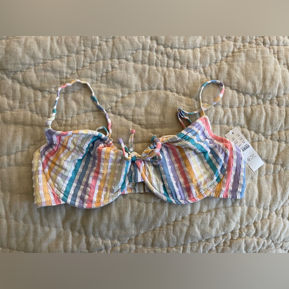 🌈 NWT J Crew rainbow seersucker underwire bikini swim top sz 36D 🌈